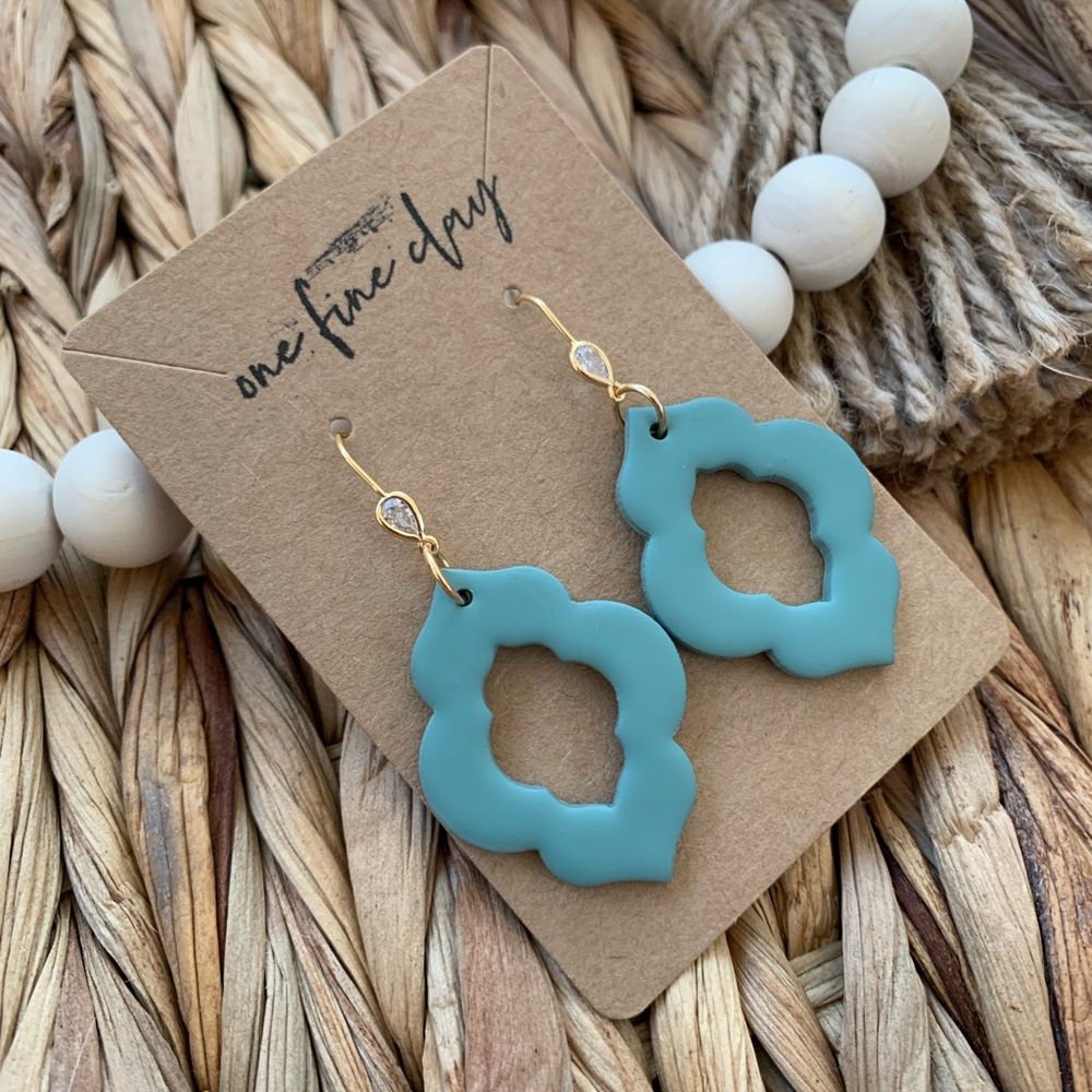 Teal Clay Earrings with Zircon Hooks